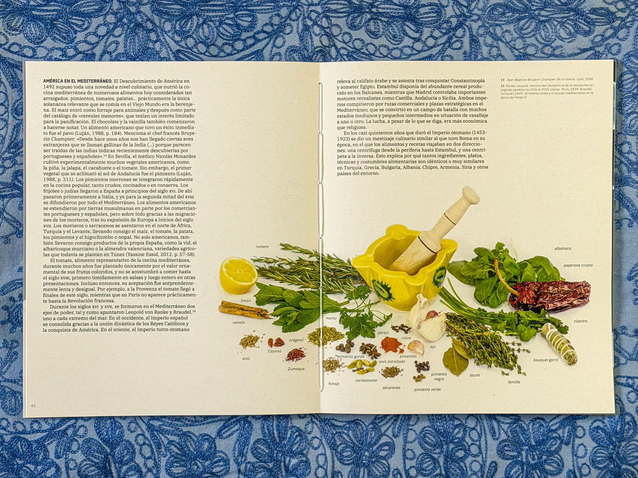 Editorial spread with Mediterranean history and ingredient map