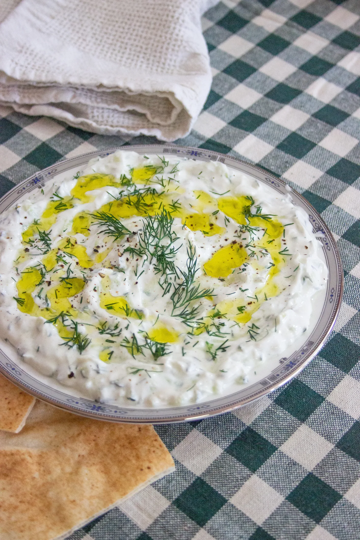 Photograph of flatbread with herb dip